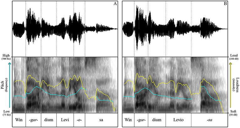 Figure 1 - The different pronunciations of “Wingardium Leviosa” visualized in two ways.