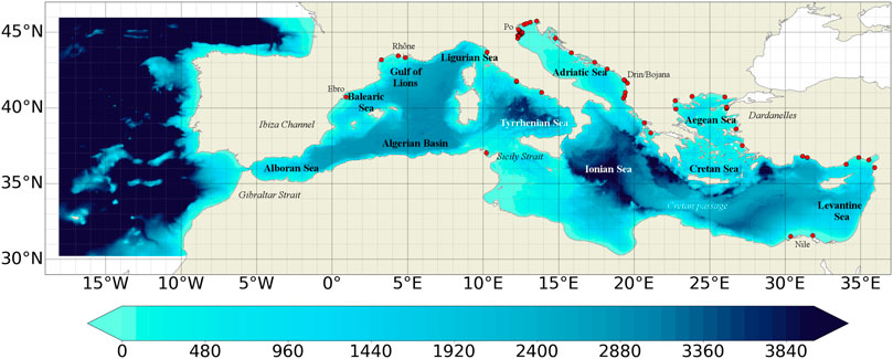 Mediterranean sea map boundaries of Royalty Free Vector