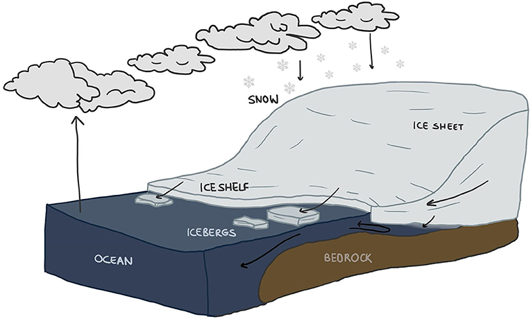 Figure 2 - Key processes within the Antarctic ice sheet and its ice shelves.