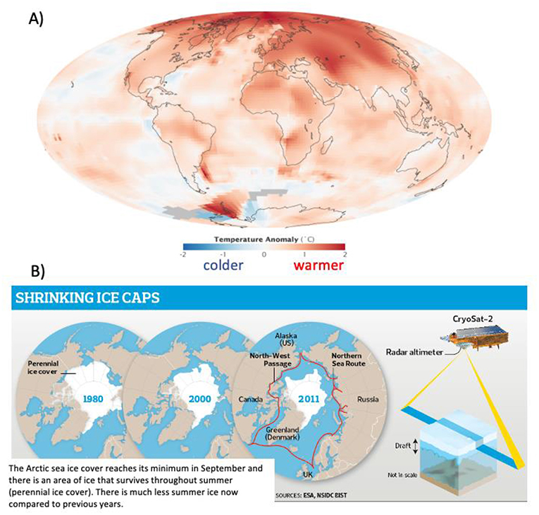Figure 1 - (A) Temperature changes between two periods: 2000–2009 compared with 1951–1980.