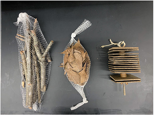 Figure 1 - Macroinvertebrate sampling devices for bioassessments include artificial habitats such as (from left to right) a wood bag, a leaf bag, and a Hester-Dendy sampler (photo credit: Checo Colón-Gaud).