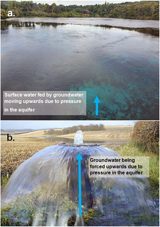 Figure 2 - (a) Groundwater feeding a natural spring in New Zealand.