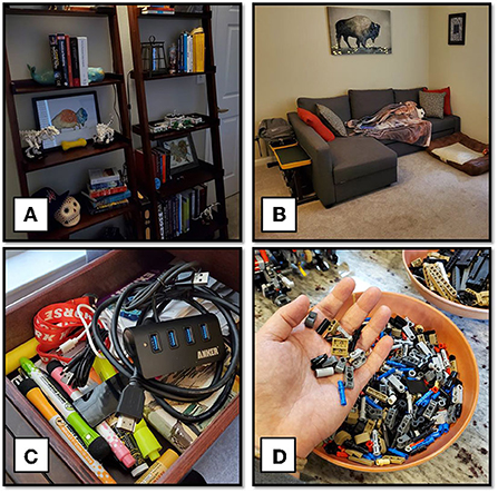 Figure 1 - (A,B) Some visual search tasks can be completed using vision alone, while some (C,D) also require use of the hands.