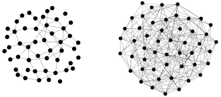 Figure 2 - (Left) An example of a social network with less density of ties.