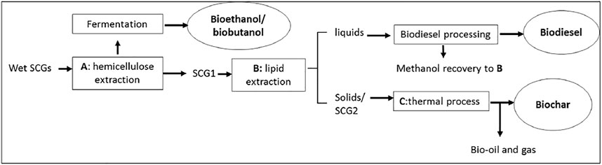 Complete Utilization of Spent Coffee Grounds To Produce Biodiesel, Bio-Oil,  and Biochar