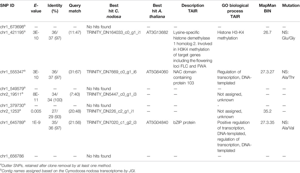 Frontiers  2b-RAD Genotyping of the Seagrass Cymodocea nodosa Along a  Latitudinal Cline Identifies Candidate Genes for Environmental Adaptation