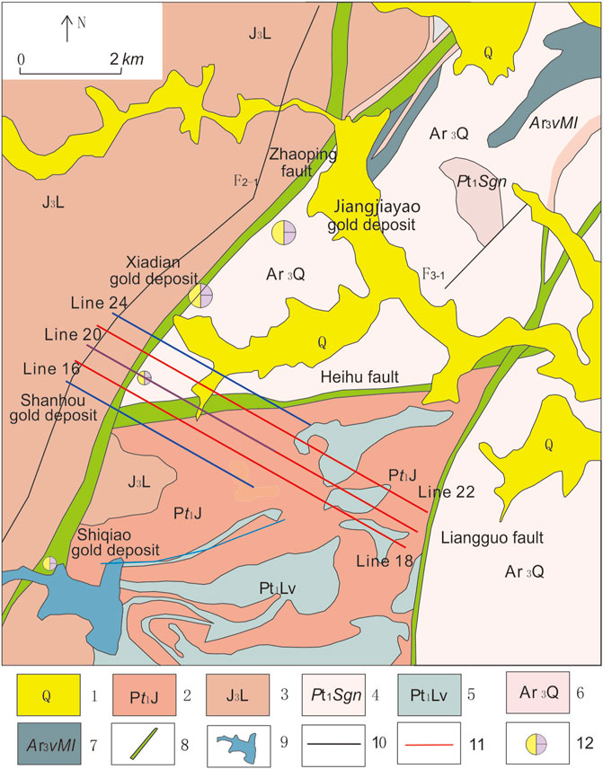 a Geologic map of the environs of the gold deposits and